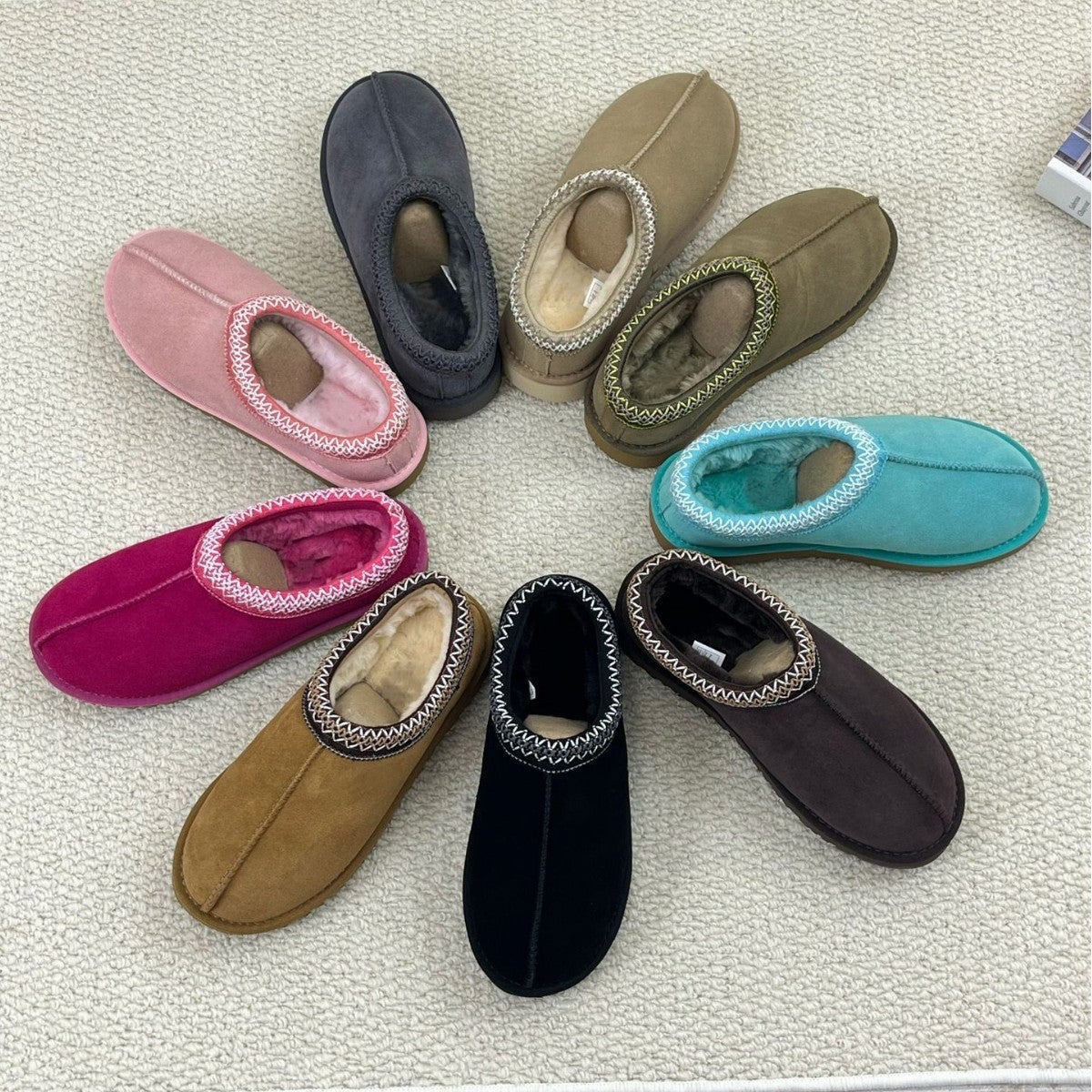 Genuine Suede Fuzzy Women's Slippers Cozy Slip On Memory Foam Shoes
