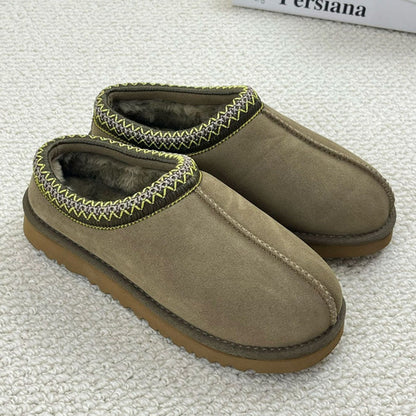 Fuzzy Women's Slippers Cozy Memory Foam Genuine Suede Womens Slides