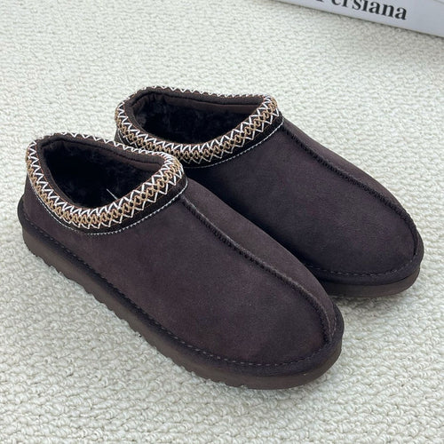 Genuine Suede Fuzzy Women's Slippers Cozy Slip On Memory Foam Shoes