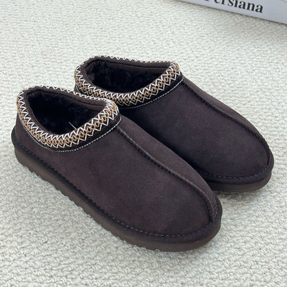 Genuine Suede Fuzzy Women's Slippers Cozy Slip On Memory Foam Shoes