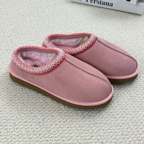 Genuine Suede Fuzzy Women's Slippers Cozy Slip On Memory Foam Shoes
