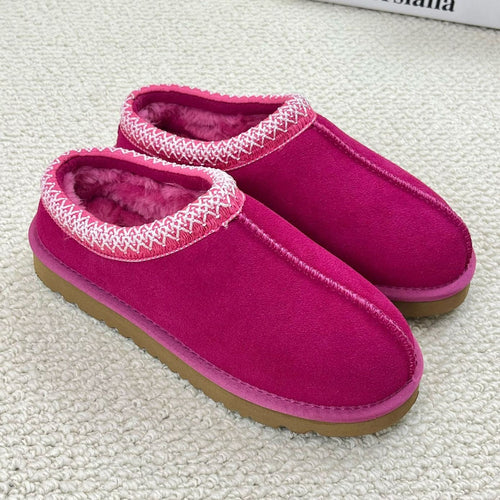 Genuine Suede Fuzzy Women's Slippers Cozy Slip On Memory Foam Shoes