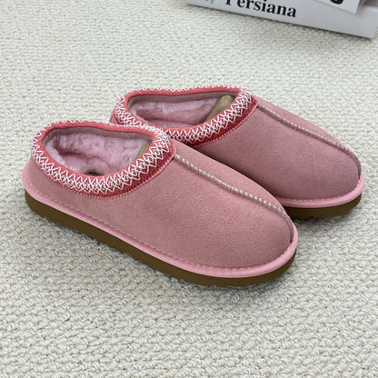 Genuine Suede Fuzzy Women's Slippers Cozy Slip On Memory Foam Shoes